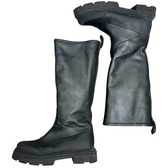 Zara black pebbled leather shearling lined tall lug sole winter boots EU 40 - Picture 2 of 15